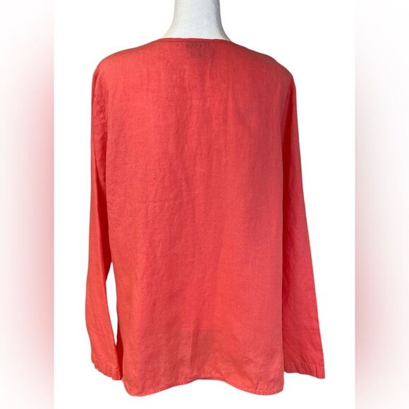 Talbots Coral Long Sleeve 100% Irish Linen Top Size L - Picture 2 of 8